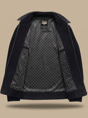 Cozy Corduroy Harrington Jacket for Men with Point Collar Long Sleeve Zip Front Ribbed Hem Style