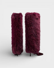 Elegant Faux Fur Knee High Boots for Women with Pointed Toe Stiletto Heel Shaggy Statement Style
