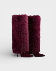 Elegant Faux Fur Knee High Boots for Women with Pointed Toe Stiletto Heel Shaggy Statement Style