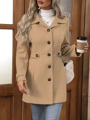Elegant Winter Trench Coat for Women with Notch Collar Belted Waist Double Breasted Style