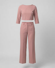 Stylish Two Piece Set for Women with Crop Top Elbow Sleeve High Waist Wide Leg Pants Casual Elegant Style