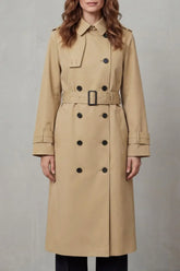 Classic Winter Trench Coat for Women with Notched Lapel Long Sleeve Double Breasted Belted Style