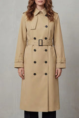 Classic Winter Trench Coat for Women with Notched Lapel Long Sleeve Double Breasted Belted Style