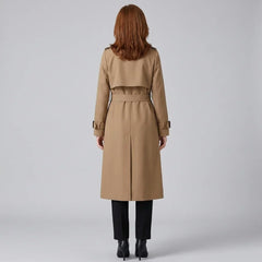 Elegant Winter Trench Coat for Women with Notched Lapel Long Sleeve Double Breasted Belted Waist Style