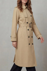 Classic Winter Trench Coat for Women with Notched Lapel Long Sleeve Double Breasted Belted Style