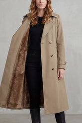 Cozy Winter Trench Coat for Women with Notched Lapel Long Sleeve Double Breasted Faux Fur Lined Long Style
