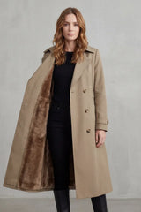 Cozy Winter Trench Coat for Women with Notched Lapel Long Sleeve Double Breasted Faux Fur Lined Long Style