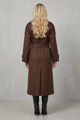 Effortless Brown Winter Trench Coat for Women with Notched Lapel Long Sleeve Double Breasted Oversized Style