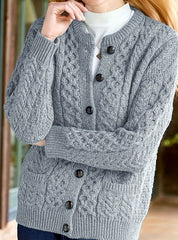 Cozy Chunky Cable Knit Cardigan for Women with Round Neck Long Sleeve Button Front Relaxed Style