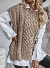 Cozy Cable Knit Sweater Vest for Women with Crew Neck Sleeveless Longline Relaxed Style