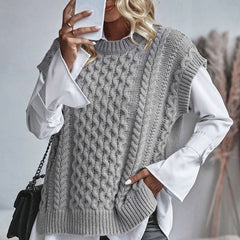 Cozy Cable Knit Sweater Vest for Women with Crew Neck Sleeveless Longline Relaxed Style