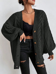 Cozy Cable Knit Cardigan for Women with V Neck Long Sleeve Button Front Oversized Style