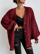 Cozy Cable Knit Cardigan for Women with V Neck Long Sleeve Button Front Oversized Style