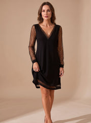 Elegant Glitter Cocktail Mini Dress for Women with V-Neck Long Sleeve Mesh Shift Holiday Party Style