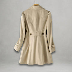 Elegant Trench Coat for Women with Notch Lapel Long Sleeve Belted Waist Longline Style