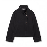 Elegant Wool Jacket for Women with Stand Collar Long Sleeve Asymmetric Button Cropped Casual Style