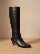Chic Faux Leather Knee High Boots for Women with Square Toe Low Heel Pull-On Elegant Style