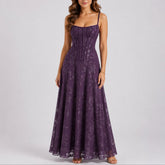 Elegant Lace Autumn Wedding Guest Dress for Women with Sweetheart Neck Corset Spaghetti Strap Maxi Formal Style