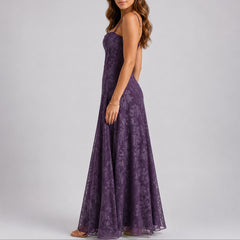 Elegant Lace Autumn Wedding Guest Dress for Women with Sweetheart Neck Corset Spaghetti Strap Maxi Formal Style
