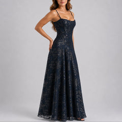 Elegant Lace Autumn Wedding Guest Dress for Women with Sweetheart Neck Corset Spaghetti Strap Maxi Formal Style