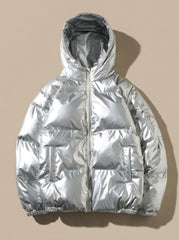 Cozy Glossy Puffer Jacket for Women with Stand Collar Long Sleeve Quilted Zip Winter Style