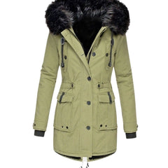 Cozy Faux Fur Hood Parka for Women with Drawstring Waist Long Sleeve Fleece Lined Winter Style