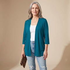 Cozy Purple Cardigan Sweater for Women with Open Front 3/4 Sleeve Lightweight Wrap Style