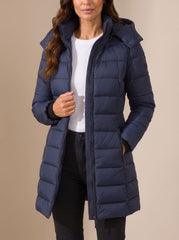 Cozy Quilted Puffer Coat for Women with Hooded Collar Long Sleeve Insulated Zip Winter Style