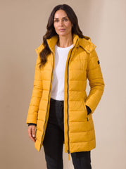 Cozy Quilted Puffer Coat for Women with Hooded Collar Long Sleeve Insulated Zip Winter Style