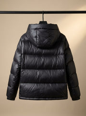 Cozy Black Longline Puffer Coat for Women with Hooded Collar Long Sleeve Glossy Zip Winter Style