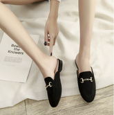 Comfortable Leather Mules for Women with Pointed Toe Chain Buckle Slip On Flat Loafer Style