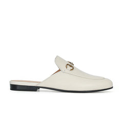 Comfortable Leather Mules for Women with Round Toe Chain Buckle Slip On Flat Loafer Style
