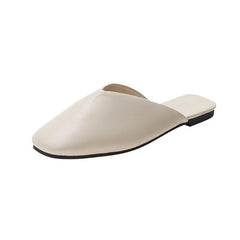Comfortable Leather Mules for Women with Square Toe Slip On Flat Slide Style