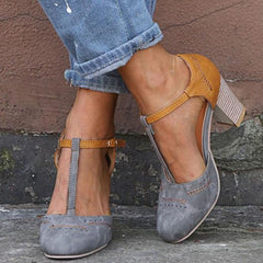Comfortable Heels for Women with Round Toe T Strap Block Heel Orthopedic Style