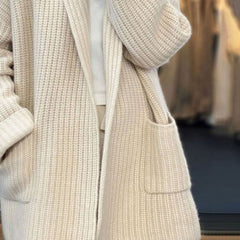 Cozy Oversized Knit Cardigan for Women with Scarf Collar Long Sleeve Open Front Chunky Style