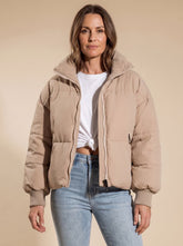 Cozy Oversized Puffer Jacket for Women with Stand Collar Long Sleeve Quilted Zip Winter Style