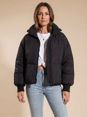 Cozy Oversized Puffer Jacket for Women with Stand Collar Long Sleeve Quilted Zip Winter Style