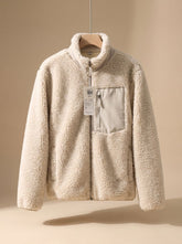 Cozy Sherpa Fleece Jacket for Women with Stand Collar Long Sleeve Full Zip Relaxed Style