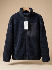 Cozy Sherpa Fleece Jacket for Women with Stand Collar Long Sleeve Full Zip Relaxed Style