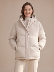 Cozy Relaxed Puffer Jacket for Women with Hooded Collar Long Sleeve Quilted Zip Winter Style