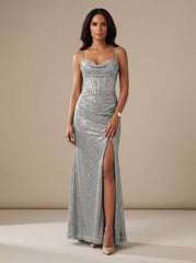 Elegant Formal Wedding Guest Gown for Women with Sequin Sweetheart High-Slit Floor-Length Black-Tie Style