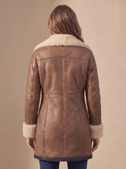 Cozy Faux Leather Shearling Coat for Women with Notched Lapel Long Sleeve Asymmetric Zip Winter Style
