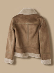 Cozy Faux Suede Shearling Moto Jacket for Women with Notch Collar Long Sleeve Belted Asymmetric Zip Style