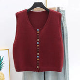 Cozy Knit Sweater Vest for Women with V Neck Sleeveless Button Front Relaxed Style