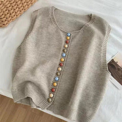 Cozy Knit Sweater Vest for Women with V Neck Sleeveless Button Front Relaxed Style