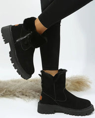 Cozy Black Snow Boots for Women with Faux Fur Lining Side Zip Platform Lug Sole Snowproof Style