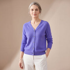 Cozy Pink Knit Cardigan Sweater for Women with V Neck Button Front Long Sleeve Relaxed Style