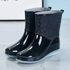 Stylish Textured Rain Boots for Women with Waterproof Pull Tab Mid Calf Style