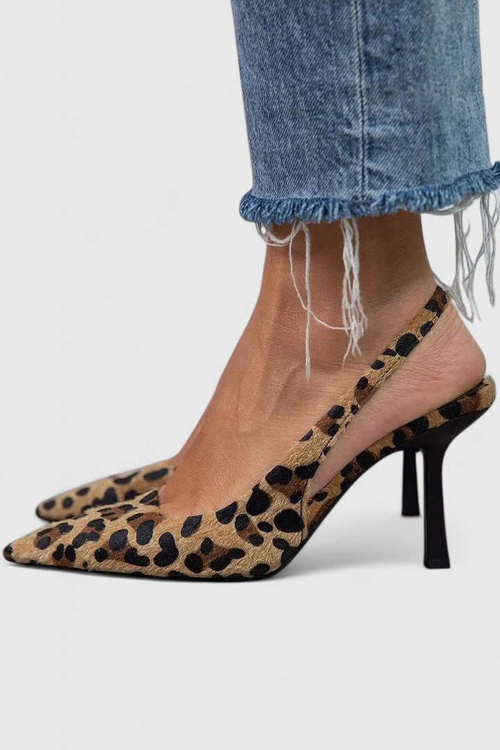 Elegant Leopard Print Kitten Heels for Women with Pointed Toe Slingback Stiletto Style