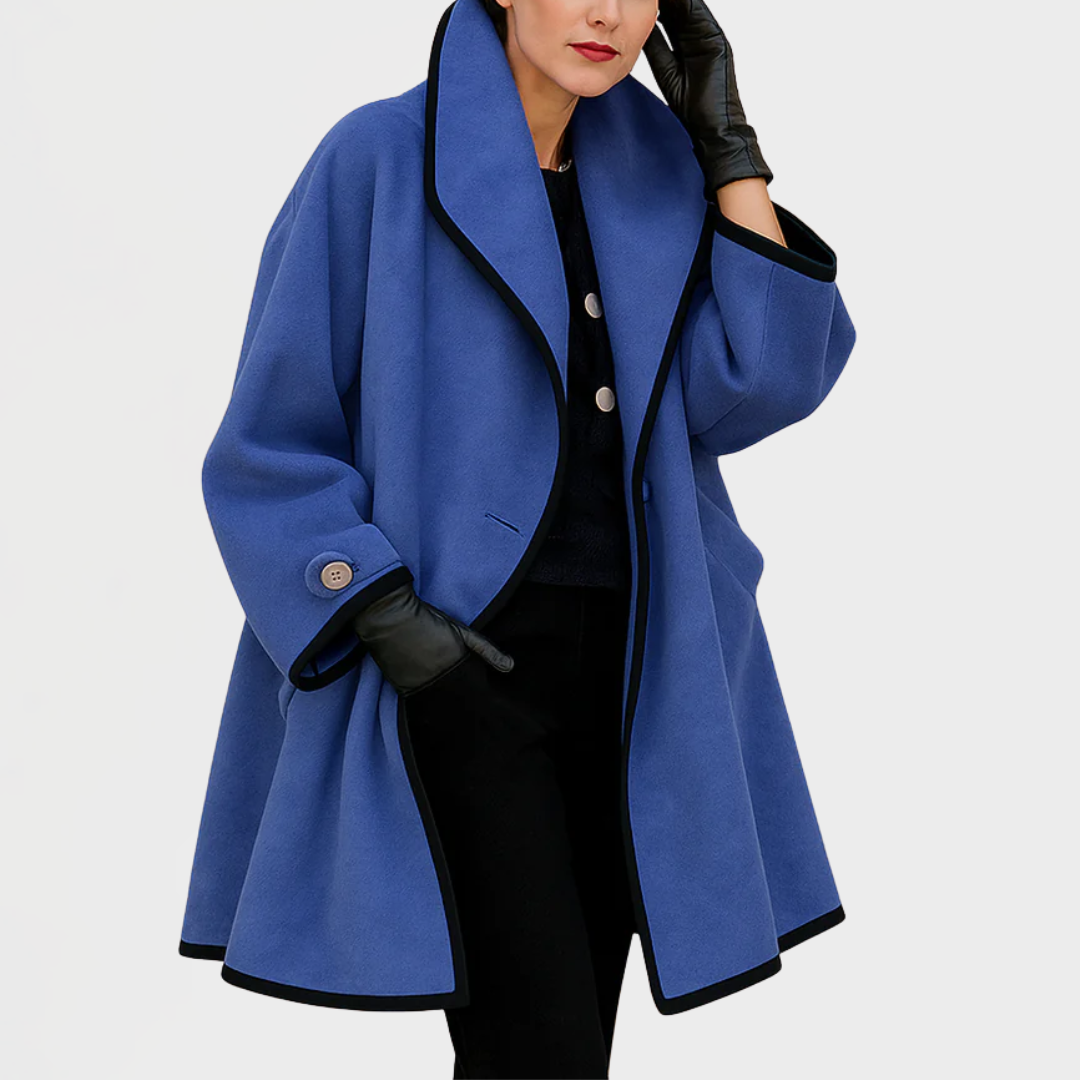 Elegant Wool Trench Coat for Women with Shawl Collar Long Sleeve Swing A Line Style